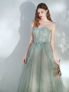 Light Green Prom Dress, Prom Dress Green, Lace Long Prom Dress, 2021 Prom Dresses, Green Prom, Green Tulle, Lace Evening Gowns, Tulle Evening Dress, Green Prom Dress