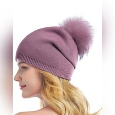 Craft - It Is Made Of 30% Cashmere, 50% Acrylic, 20% Cotton,More Soft Than Other Knit Beanies,Double Layers Design With Lining, To Keep Your Head And Ears Warm In Cold Weather,With Removable Real Big Fluffy Raccoon Fur Pompom Make The Hat Fashionable Care&Clean - Shake The Pompom To Let The Float Hair Gone,Or Can Use Hair Dryer With Cold Temperature To Make The Fur Fluffy,Dry Clean Only For Pompom,Handwash Only For Hat Knitted Wool Beanie, Knit Beanies, Cold Weather Hats, Wool Hats, Types Of Hats, Different Hats, Warm Winter Hats, Ski Hats, Wool Beanie