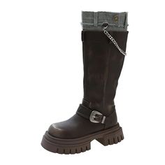 Color: Black, Brown; Shoe Size: 35, 36, 37, 38, 39, 40 Casual Moto Boots For Winter Biker Events, Casual Moto Boots For Biker Events In Winter, Grunge Moto Boots With Rivets And Round Toe, Fall Streetwear Moto Boots With Steel Toe, Grunge Winter Boots With Metal Feet, Winter Grunge Boots With Metal Feet, Punk Style Steel Toe Moto Boots For Winter, Punk Moto Boots With Metal Feet For Winter, Punk Style Moto Boots With Metal Feet For Winter