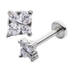 pair of diamond stud earrings with screws in white gold plated sterling or silver