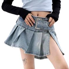 Introducing our ultra mini pleated denim skirt from the 2023 Summer Collection ââ‚?a timeless nod to the '90s. with a modern twist!Why It's Your Next Summer StapleThis 90s-inspired skirt reflects a perfect balance of modern fashion and nostalgia. With its lower-waisted silhouette. light wash. and subtle pleats. you'll add a touch of edginess to any ensemble. Plus. it's made with premium quality denim for a elongated-lasting wardrobe staple.Key Highlights: Nostalgic Vibes: A tribute to the iconic Mini Pleated Skirt For Streetwear, Y2k Spring Mini Skirt With Belt Loops, Y2k Mini Skirt With Belt Loops For Spring, Spring Y2k Mini Skirt With Belt Loops, Y2k Style Skort For Streetwear In Spring, Y2k Style Mini Denim Skirt For Fall, Y2k Mini Denim Skirt For Fall, Edgy Skort With Belt Loops For Spring, Y2k Style Fall Mini Denim Skirt