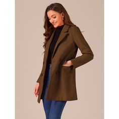 The long trench coat is shaped in a classic double-breasted cut. This soft, elegant coat with a tie around the waist detail is a classic look and will keep you warm in the cool weather. Whether you want to dress up your look or just stay warm in casual winter, it is a better choice for you. The self-tie belt style is flattering and fits more different body shapes. Trendy Long Pea Coat With Double Button Closure, Trendy Long Pea Coat With Double Buttons, Trendy Double-breasted Pea Coat, Trendy Double-breasted Pea Coat With Double Button Closure, Winter Business Casual Blazer Dress With Double-breasted Buttons, Trendy Long Coat With Double-breasted Button Fastening, Double-breasted Wool Coat With Notch Lapel, Double-breasted Solid Color Blazer Dress, Spring Double-breasted Wool Coat