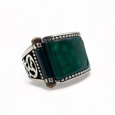 ✨ Make a Statement with Bold Elegance! This striking handcrafted silver ring showcases a stunning green gemstone set in a vintage-inspired design. Its wide band is meticulously detailed with intricate motifs, adding a touch of classic craftsmanship to your look. The deep green stone exudes a sense of strength and tranquility, perfect for those who appreciate timeless style and unique artisan jewelry. 💍 🌟 Key Features: *Material: High-quality 925 sterling silver for lasting durability and a polished shine. *Stone: A rich green gemstone, the centerpiece of the design, with a smooth, reflective surface that catches the light beautifully. *Design: Vintage-inspired with detailed silver motifs, giving the ring an elegant and artistic flair. *Fit: Comfortable wide band suitable for everyday wea Green Agate Ring, Bold Rings, Green Agate, Agate Ring, Vintage Inspired Design, Green Gemstones, Signet Ring, Statement Jewelry, Ring Gift