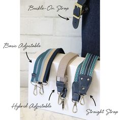 A strap gives your bag, tote or purse flair and functionality! Try using unique woven webbing or strapping to give your creation extra personality. Our Make-a-Strap pattern is a collection of four strap styles so you can choose the look you prefer or for the hardware you have on hand. FINISHED SIZE: 1" wide, 1-1/2" wide, or 2" wide. PATTERN DIFFICULTY: 2 Beginner FEATURES: An easy to sew strap using woven webbing and cork or faux leather accent HARDWARE REQUIRED: (2) 1/2" Swivel Hooks - STS160x Adjustable Versatile Bag Strap For Travel, Versatile Detachable Shoulder Strap For Everyday, Modern Everyday Bag Strap, Adjustable Chic Bag Strap For Travel, Modern Everyday Bag With Detachable Shoulder Strap, Chic Adjustable Bag Strap For Travel, Casual Travel Bag Strap With Adjustable Feature, Modern Shoulder Strap With Detachable Feature For Everyday Use, Casual Adjustable Bag Strap For Travel