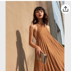 Originally Bought From Etsy. Never Worn! Brown Pleated Party Dress, Brown Pleated Evening Dress, Apricot Sleeveless Midi Dress For Party, Chic Apricot Midi Dress For Beach, Spring Brown Maxi Dress For Party, Chic Apricot Midi Dress For The Beach, Spring Party Brown Maxi Dress, Summer Party Apricot Maxi Dress, Chic Apricot Party Dress