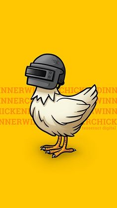 a chicken with a helmet on it's head and the words nerw