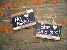 two small bags with the words she asked and she said yes on them