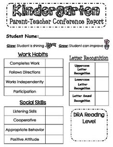 Parents will love getting this report at conferences to help them better understand their child's progress so far in Kindergarten. The terms "glow" and "grow" are very kid and parent friendly for highlighting skills and suggested improvements. Parent Teacher Conference Ideas Kindergarten, Parent Teacher Conference Gifts For Parents, Kindergarten Parent Teacher Conferences, Kindergarten Conferences, Parent Teacher Conferences Kindergarten, Glow And Grow, Parent Teacher Conference, Kindergarten Parent, Letter Sound Recognition