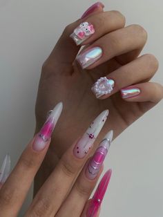 Crazy Nail Art, Pink Manicure, Nail Drawing, Manicures Designs, Nail Charms