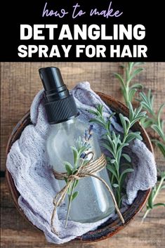 DIY Hair Detangler: How to Make a Simple Detangling Spray Recipe with Essential Oils for Natural Hair Care. If your hair is long or knots easily, getting a brush or comb through it can be a challenge. However, there is a simple and frugal beauty tip to remedy this dilemma -- A DIY hair detangler. This simple detangling spray recipe for hair is naturally scented, is easy to make and requires just four basic ingredients that detangle messy hair including kid safe essential oils. #haircare Diy Hair Detangler Spray, Oils For Natural Hair, Kid Safe Essential Oils, Diy Hair Detangler, Diy Hair Spray, Detangling Spray