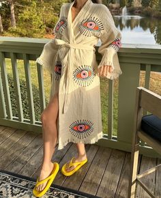 Beautiful Handmade Evil Eye Kimono, Robe,Kaftan, Coverup, HouseCoat. It's made from 100% cotton. It feels and looks super chick. Let the evil eye protect you! Spring Cotton Kimono For Beach Cover-up, Cotton V-neck Cover-up For Day Out, V-neck Cotton Cover-up For Day Out, Printed Cotton V-neck Kimono, Spring Cotton Cover-up For Day Out, Multicolor Cotton V-neck Kimono, Cotton V-neck Printed Kimono, Bohemian Cotton Cover-up For Day Out, Spring Cotton Printed Kimono