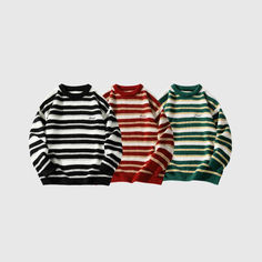 Material: 100% PolyesterFeatures: Pullover, round neck, long sleeves, color contrast design, stripe patchwork, loose fit, jacquard weaving, couple wear.Style: Casual, preppy Stripe Patchwork, Patchwork Knit, Costume Bags, Contrast Design, Outwear Coat, Vintage Color, Color Contrast, Knit Pullover, Casual Sets