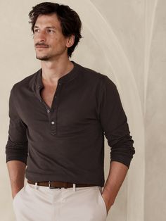 Soft Wash Henley T-Shirt | Banana Republic Everyday Cotton Crew Neck Henley, Relaxed Fit Cotton Henley For Everyday, Cotton Relaxed Fit Henley For Casual Gatherings, Classic Henley Neckline T-shirt For Everyday, Cotton Relaxed Fit Henley With Henley Neckline, Cotton Henley For Everyday Wear, Fashion Guys, Costa Coffee, Henley T Shirt