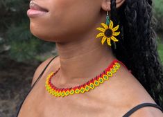 Handmade choker by Embera Chamí communities from Colombia. Traditional Beaded Necklaces For Summer Festivals, Adjustable Fair Trade Jewelry For Festivals, Yellow Tiny Beads Festival Jewelry, Yellow Tiny Beads Jewelry For Festival, Adjustable Handmade Beaded Necklaces, Traditional Summer Necklace, Handmade Round Beads Choker For Festivals, Handmade Choker With Round Beads For Festivals, Handwoven Beaded Necklace For Festival