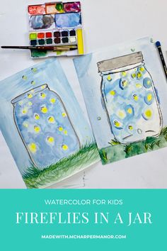 watercolor for kids fireflies in a jar