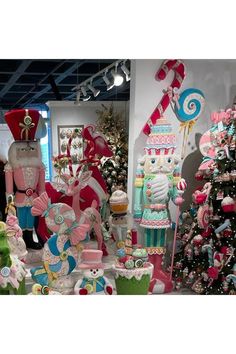 there are many christmas decorations on display in the store