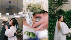 the bride and groom are holding each other's hands