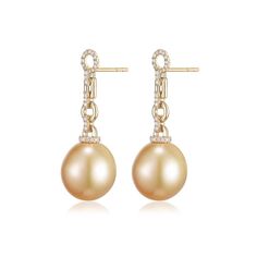 For Sale on 1stDibs - Embrace the singular beauty of these 14K yellow gold earrings, each featuring a South Sea pearl with a gentle, organic silhouette. The pearls, measuring Pearl Diamond Dangle Earrings, Yellow Gold Earrings, Diamond Dangle Earrings, Sea Pearl, South Seas, Sea Pearls, South Sea Pearls, Yellow Gold Earring, Pearl Diamond