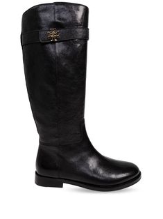 black calf leather side zip fastening signature Double T motif round toe knee-high flat leather sole Tory Burch Boots, Leather Riding Boots, Leather Cap, Boot Pumps, Crossbody Tote, Leather Accessories, Boot Shoes Women, Mens Shoes Sneakers, Shoulder Handbags