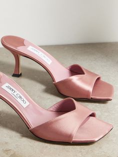 Find JIMMY CHOO Skye 70mm Satin Mules on Editorialist. Set on 70mm heels, Jimmy Choo's 'Skye' mules will ensure you're comfortable all day (or night) long. They're made from lustrous 'Vintage Rose' satin for an elegant pop of color. The V-shaped vamp and square toes are so flattering. Pink Mules, Designer Wedding Shoes, Rose Shoes, Jimmy Choo Heels, Wedding Heels, Jimmy Choo Shoes, Beauty Accessories, Shoes Shoes, Bridal Shoes