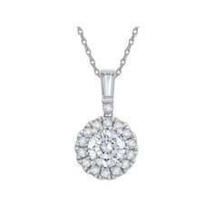 "Elegance abounds with this Diamond Medley 14k White Gold 3/4 Carat T.W. lab-grown diamond halo pendant necklace. Click on this JEWELRY & WATCHES GUIDE to learn about fit, styles, materials and more! Elegance abounds with this Diamond Medley 14k White Gold 3/4 Carat T.W. lab-grown diamond halo pendant necklace. Click on this JEWELRY & WATCHES GUIDE to learn about fit, styles, materials and more! BENEFITS OF LAB-GROWN DIAMONDS Offer essentially the same physical, chemical and optical properties a White Platinum Necklace With Halo Setting, Fine Jewelry Diamond Necklace With Halo For Anniversary, White Diamond Necklace With Halo Design, Anniversary White Gold Halo Necklace, Classic White Diamond Necklace With Halo, White Diamond Halo Necklace In Fine Jewelry Style, White Diamond Halo Necklace Fine Jewelry, Diamond White Platinum Necklace With Halo Design, Platinum Necklace With Diamond White Halo Design