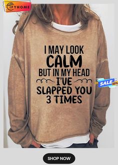 Women's Pullover Basic Casual Print Black Khaki Light Grey Letter Loose Fit Casual Crew Neck Long Sleeve Text Print, Funny Prints, Funny Text, Funny Words, Black Khakis, Casual Sweatshirt, Women Pullover, Long Sleeve Sweatshirts, Funny Texts