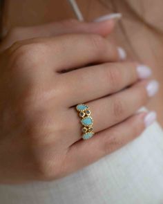 D E T A I L S — METAL: Gold Plated 18k: Gold plated jewelry has a layer of gold covering a base metal. — S T O N E S: Amazonite & Labradorite. BACK SIDE OF THE RING: The metal band of our rings is never completely covering the gem from the back side, so that the energy emanating from the stone will be able to flow freely toward our body and it should be quite sufficient to get the full benefit a given stone can bestow upon us. — •✧•✧•✧•✧•✧•✧•✧•✧•✧•✧•✧•✧•✧•✧•✧•✧— »» $ BU Y • M O R E • S A V E • M Adjustable Gold Turquoise Ring For Wedding, Gold Turquoise Ring With Birthstone For Anniversary, Gold Turquoise Ring With Gemstone For Anniversary, Gold Turquoise Ring For Anniversary, Dainty Gold Turquoise Ring, Gold Stackable Turquoise Promise Ring, Stackable Gold Turquoise Ring In 14k Gold, Elegant Adjustable Gold Turquoise Ring, Gold Turquoise Ring For Wedding