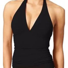 Nwt Athleta, Size Xxs, Womens Black Halter Tankini Top $59. Lined. Shell 75% Nylon, 25% Spandex. Lining 100% Polyester. Style 739201. Lightly Padded Cups. Ruched Sides. This Comes From A Clean Smoke Free And Pet Free Environment. First Picture Is A Stock Photo. Fitted T-back Halter Top Athleisure, Fitted T-back Halter Top For Gym, Athleisure Top With Built-in Bra And Halter Neck, Sports Halter Neck Tankini With Built-in Bra, Sporty Stretch Halter Neck Top, Black Fitted Racerback Halter Top, Sporty Fitted V-neck Swimwear, Summer Solid Halter Neck Activewear, Summer Halter Neck Solid Activewear