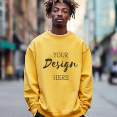 Gold Yellow Gildan 18000 Crewneck Mockup! We all love details ❤️ I know the importance of a great image to grab the attention of buyers! And with this mock-ups I try to between real and eye catching items! I hope these Mockups will help you display your beautiful work and create your own wonderful Brand! 📸 We take pride in our clothing Mockups we have created! From T-Shirts, Hooded Sweatshirts, Tank Tops and Infant Clothing. 📸 Also in the near future we will go after a wide range of products m Sweatshirt Model, Sweatshirt Mockup, Infant Clothing, Sweat Shirts, Clothing Mockup, Gildan Sweatshirts, Mock Ups, Gold Yellow, Love Is All