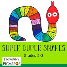 a colorful snake with the words super duper snakes on it