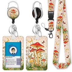 PRICES MAY VARY. 【Special Design】It's time to throw away the dull badge holders and badge reels! Lanyard with id holder is printed with mushrooms, snails, butterflies, and the serene glow of the moon, creating a tranquil and enchanting atmosphere. If you want to change your tedious life, you can start with this colorful and unique badge holder, which comes with a cute lanyard and a name badge holder. 【360 Degrees Swivel & Versatile Usage】Retractable badge reel is made of high-quality plastic and Cute Lanyards, Keychain Clip, Work Badge, Teacher Lanyard, School Supply Labels, Work Gifts, Document Holder, Id Badge Holders, Work Office