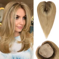 PRICES MAY VARY. 【Real Human Hari Toppers】The Ombre Ash Blonde 100% Human Hair Topper for women no bangs,very soft and healthy.100% Human Hair is the finest quality and gives you the option to style the hair with heat tools and treat it just like your own hair. Style freely blend with your own hair perfectly. 【5*5.5inch Largr Base Hair Toppers for Women】5*5.5inch base is a large upgrade base human hair topper. A large-sized artificial simulated scalp that can be freely distributed and sewn to me Hair Toppers For Thinning Hair, Blonde Hair Topper, Ombre Ash Blonde, Grey Hair Roots, Cover Gray Hair, Hair Toppers For Women, No Bangs, Human Hair Toppers, Dark Ash Blonde