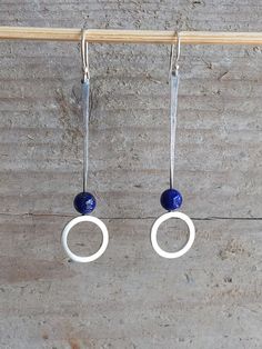 Sterling Silver & Lapis Lazuli Contemporary Drop Earrings, Boho Earrings, Minimalist Earrings, Silver Earrings, Drop Earrings, Boho Jewelry Diy Silver Earrings, Minimalist Silver Earrings, Hammered Drop Earrings, Silver Drop Earrings Simple, Minimalist Earrings Silver, Silver Earrings Drop, Simple Silver Earrings, Handmade Silver Earrings, Art Jewelry Earrings