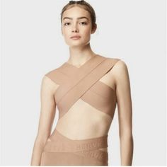 Nwt - Herve Leger By Herve Crossover Bandage Crop Top In Beige. Bandage Bra, Bandage Crop Top, Crossover Top, Herve Leger, Bra Top, Bra Tops, Criss Cross, Crossover, Peplum Dress