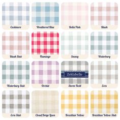 the different plaid patterns are shown in various colors and sizes, including blue, pink, yellow