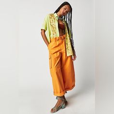 Nwt Free People Hallie Orange Utility Cargo Pants Size Xs New With Tags Drawstring Waist Cargo Style Pockets Yellow Summer Cargo Pants, Fitted Cotton Cargo Pants For Summer, Loosely Fitted Cargo Parachute Pants For Spring, Fitted Parachute Pants With Side Pockets For Spring, Fitted Spring Parachute Pants With Side Pockets, Yellow Pants With Side Pockets, Yellow Cotton Cargo Pants For Summer, Relaxed Fit High-waisted Cargo Pants For Summer, Summer Relaxed Fit Cargo Parachute Pants