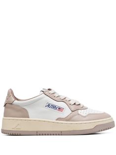 Medalist low-top sneaekers from Autry featuring beige, white, calf leather, panelled design, logo patch to the side, branded insole, round toe, front lace-up fastening and flat rubber sole. Design Logo, Womens Shoes Sneakers, Low Top, Patch Logo, Calf Leather, Lace Front, Rubber Sole, Fashion Branding, Shoes Sneakers