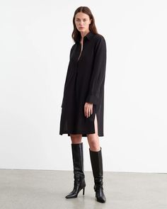 CLOE SILK DRESS – Nili Lotan Denim Editorial, Black Silk Shirt, Velvet Coat, Nili Lotan, Dress Crafts, Pullover Shirt, Spring 2024, Bottom Clothes, Sweater Blouse