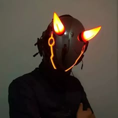 Red OX Horn Cosplay Hellboy II Abel Murloc Mask Helmet LED Light Masks Halloween Holiday Props Full Face Mask Design Art, Full Mask Design, Cool Masks Designs Ideas, Techwear Art, Helmet With Horns, Scifi Outfit, Techwear Mask, Cyberpunk Masks, Fantasy Mask