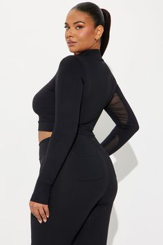 Available In Black, Chocolate, And Mauve. Active Top Mock Neck Long Sleeve Super Soft Mesh Cut Out Detail Quarter Zip Thumbhole Medium Impact Stretch Pair With "Cara Super Soft Active Stirrup Legging" Body 1: 77% Polyester 23% Spandex Body 2: 82% Nylon 18% Spandex Imported | Jolie Super Soft Active Top in Black size 1X by Fashion Nova High Stretch Black High Neck Crop Top, Black Stretch High Neck Crop Top, Black Stretch Crop Top With Mesh Sleeves, Black Activewear For Fall Night Out, Black High Neck Top With Mesh Sleeves, Fitted Black Crop Top With Mesh Sleeves, Fitted Sports Tops With Mesh Sleeves, Fitted Black Activewear For Fall, Black Fitted Activewear For Fall