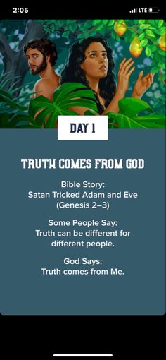the bible app for iphone showing an image of jesus and mary with text that reads, truth comes from god