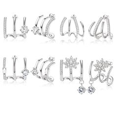 PRICES MAY VARY. 【Claw Earrings for Women】One Order You Can Get 4 Pairs Women Claw Earrings With Unique Styles.Including Triple Huggie Illusion Earrings,CZ Claw Earrings Stud,Flower Cubic Zirconia Needle Warp Ear Cuffs,Four Warp Claw Earrings for Women,Delicate Cat Claw Earrings that Look Like Multiple Piercings Can Meet Your Matching Needs,Warp Cuff Earring Making You More Shiny. 【Women Stud Earrings Adopt Safety Materials】Each Claw Earring Stud Are Made Of Stainless Steel Inlaid with Sparkling Illusion Earrings, Minimalist Ear Cuff, Trendy Stud Earrings, Claw Earrings, Triple Hoop Earrings, Earring Pins, Cuff Earring, Multiple Piercings, Earrings Trendy