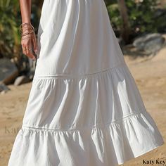 Katykey - Stylish Womens Boho Solid A-line Tiered Skirt: A Comfortable and Chic Elastic Waist Casual Layered Skirt for Summer & Spring Boho Fabric, Off Shoulder Fashion, Layered Skirt, Fur Fashion, Summer Skirts, Boho Casual, Tier Skirt, Boho Women, Tiered Skirt