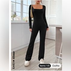 Black Full Body Jump Suit. Flare Pant Legs. Scoop Neck. Athletic Material. Brand New, Never Worn. Slim Jumpsuit, Comfy Jumpsuits, Flare Jumpsuit, Jumpsuit Elegant, Jumpsuit Outfit, Long Sleeve Jumpsuit, Black Jumpsuit, Long Sleeve Casual, Casual Wardrobe