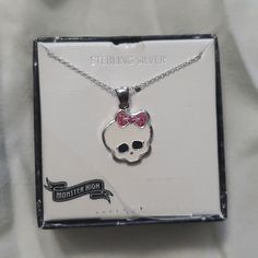 Skull Charm With Bow And Silver Necklace For Kids Monster High Necklace, Stick Poke, Necklace For Kids, Stick Poke Tattoo, Silly Clothes, Monster Eyes, Digital Closet, Poke Tattoo, Jewelry Essentials