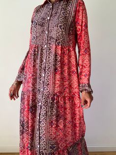 "This is super comfortable flowy and loose maxi tunic dress oversized, baggy style  ruffled sleeves and bottom  bohemian style perfect summer dress made in soft and light material with abstract pattern  perfect for maternity times MEAESURE size S-L shoulder up to 22 inch /56 cm Bust 42\" length 55\" inch/120 cm  More trendy boho ideas at  https://www.etsy.com/shop/AltheaStores? thank you for looking" Flowy Silk Tiered Maxi Dress, Flowy Tiered Silk Maxi Dress, Bohemian Maxi Dress For Fall With Relaxed Fit, Bohemian Maxi Dress With Ruffle Hem For Fall, Long Sleeve Smock Bohemian Dress, Long Sleeve Smocked Bohemian Dress, Flowy Long Sleeve Maxi Dress In Viscose, Bohemian Long Sleeve Viscose Maxi Dress, Flowy Viscose Maxi Dress With Long Sleeves