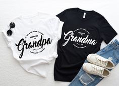 "Promoted to Grandpa and Grandma Matching T-shirts, Gift for New Grandparents, Pregnancy Announcement to Grandma and Grandpa, Baby Reveal Tee Please Check All Photos For Details.   🐞Choose Your T-Shirt Size From The Drop-Down Lists Next To The item Picture   ⭐Choose Of Your T-Shirt Color From The 2nd Picture   🐞Use \"Add message to Seller\" link On The Checkout Page To Send me the Following important Details For Your Order's Customization.   ⭐Shipping Time Varies by location (we are located in Sugar Land, Texas) please consider that our turn around time is 1 to 3 business days.     ⭐Which brand do you use for t-shirts? We use Gildan Softstyle, Bella Canvas Unisex, Hanes, Outlash, Tees,  District and Next Level when we have a shortage of stocks for certain colors and sizes. Our printing m Grandma And Grandpa Shirts, Gender Reveal Shirts For Grandparents, Grandma And Grandpa Announcement, Pregnancy Announcement To Grandma, Grandparents Pregnancy Announcement, Promoted To Grandpa, Promoted To Grandma, Gender Reveal Shirts, Matching T Shirts