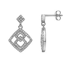 These gorgeous sterling silver square drop earrings are a must-add to your fine jewelry collection. These gorgeous sterling silver square drop earrings are a must-add to your fine jewelry collection. Length: 23 mm Backings: post Packaging: boxed Metal: sterling silver Plating: rhodium Additional details: cubic zirconia accents Finish: polished Please note, due to the high value of this item, a signature may be required upon delivery. Size: One Size. Color: White. Gender: female. Age Group: adult Elegant Silver Rectangular Diamond Earrings, Silver Square Cut Diamond Earrings, Silver Rectangular Fine Jewelry Earrings, Rectangular Sterling Silver Earrings With Diamond Accents, Silver Rectangular Diamond Earrings For Formal, Sterling Silver Rectangular Earrings With Diamond Accents, Silver Square Cut Earrings In Fine Jewelry Style, Silver Rectangular Earrings Fine Jewelry, Elegant Sterling Silver Diamond-shaped Earrings