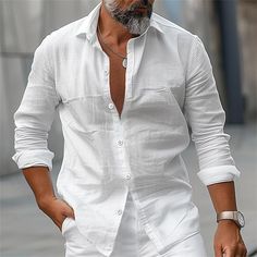 White Long Sleeve Shirt For Summer, White Solid Color Beach Shirt, White Solid Color Shirt For Summer, White Shirt For Summer, Long Sleeve Buttoned Shirt For Beach, Summer Beach Shirt In Solid Color, Long Sleeve Beach Shirt With Buttons, Long Sleeve Button Tops For Summer, Long Sleeve Buttoned Summer Tops