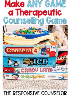 some games are stacked on top of each other with the words make any game a therapeutic counseling game